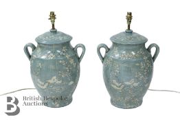 Pair of Celadon Green Lamp Bases