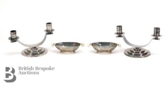 Pair of Art Deco Dishes and Two Branch Candlesticks