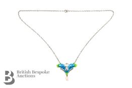 Art Nouveau Silver, Enamel and Pearl Necklace