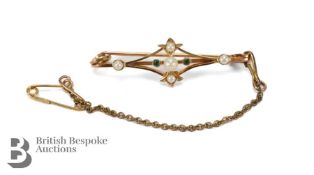 15ct Gold Seed Pearl and Emerald Brooch