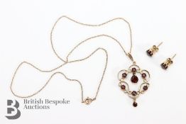 9ct Yellow Gold Garnet Pendant and Earrings