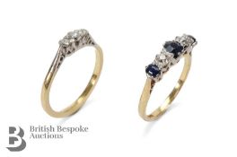 18ct Yellow Gold and Platinum Diamond and Sapphire Ring