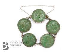 Spinach Green Jade and Silver Bracelet