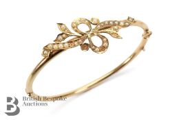 Edwardian 14ct Yellow Gold Seed Pearl Bangle