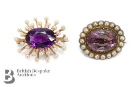 Amethyst Seed Pearl Brooches