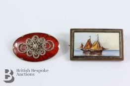 Norwegian Sterling Silver and Enamel Brooch