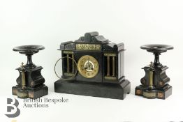 19th Century Slate Clock and Garniture