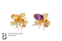 Two 14ct Gold Bee Brooches