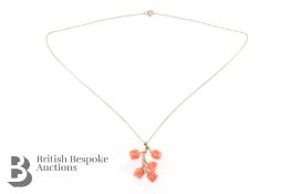 Chinese 14ct Yellow Gold Floral Branch Coral Pendant