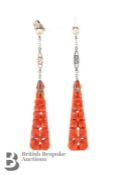Pair of Art Deco Carved Coral and Pearl Earrings