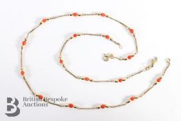 9ct Gold Bead and Coral Necklace and Bracelet