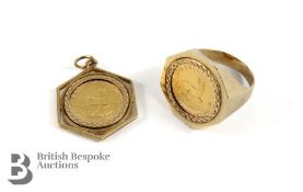 20th Century 1/10th Kruger Rand Ring and Pendant