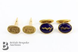 Pair of Gold Cufflinks and Enamel Cufflinks