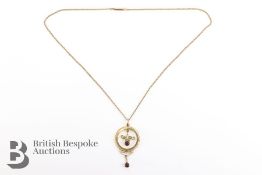 9ct Edwardian Amethyst Seed Pearl Pendant and Chain