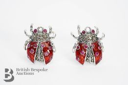 Set of Silver and Enamel Cufflinks