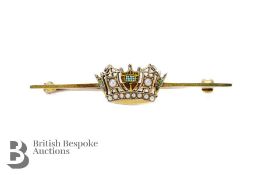 9ct Yellow Gold Enamel Coronet Bar Brooch