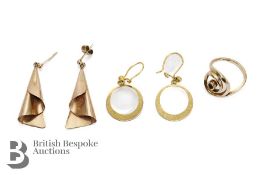 9ct Gold Ring and Gold Earrings