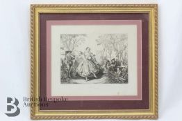 Mounted Folding Etching of an 18th Century Ball