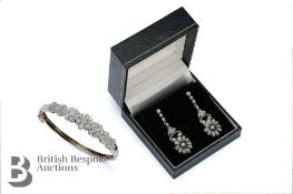 Sterling Silver and Diamond Floral Bangle