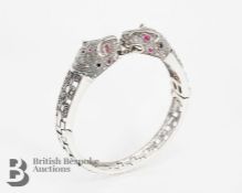 Silver Leopard Headed Bangle