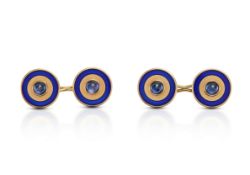 Pair of Vintage 18ct Yellow Gold Sapphire Cufflinks