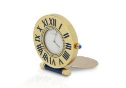 Cartier Brass and Blue Enamel Travel Clock