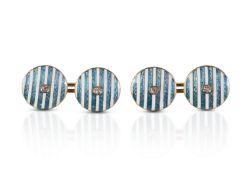 Pair of 18ct Gold, Enamel and Diamond Cufflinks