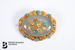 14/15ct Gold Turquoise and Agate Mourning Brooch