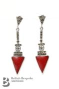 Pair of Silver, Marcasite Earrings
