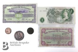 Two Penny Cartwheel 1797 and Other Coins and Notes