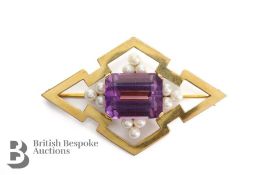 9ct Gold Amethyst Cairn Cross Brooch