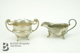Silver Sauce Boat and Sugar Bowl