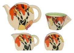 Four Clarice Cliff pieces decorated in 'Honolulu' design