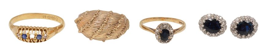 A pair of sapphire and diamond-set cluster earrings