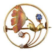 An Edwardian enamel and gem-set brooch