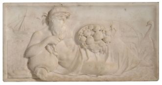 A George III Neoclassical white marble chimney piece centre tablet