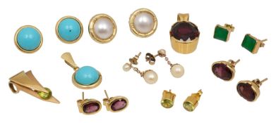 Various pairs of earrings and three pendants