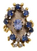 An unusual sapphire and diamond dress ring