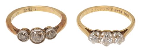 Two diamond three stone rings
