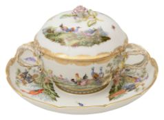 A late 19th century Helena Wolfsohn Dresden ecuelle, stand and cover