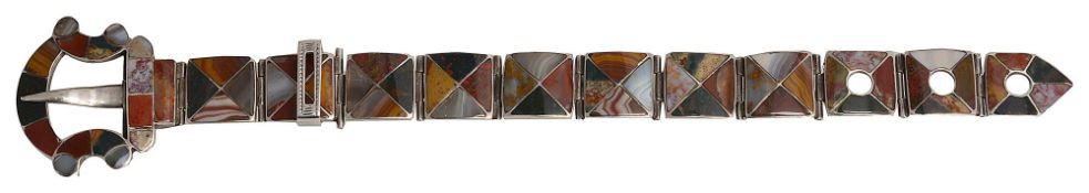 A mid Victorian Scottish silver and hardstone flexible bracelet
