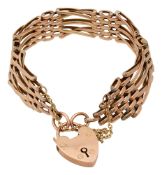 Edwardian 9ct rose gold gate bracelet