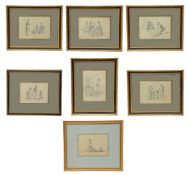 Continental School (Circa 1900) A collection of seven pencil and gouache illustrations