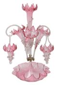 A Victorian cranberry fading to clear glass epergne centrepiece