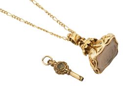 A mid 19th century century gold case fob and a watch key