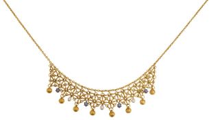 An early 20th century yellow gold and gem-set fringe necklace