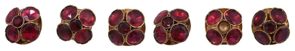 Six Georgian red paste buttons