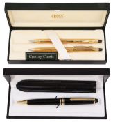 A Mont Blanc Meisterstuck ball point pen and a Cross two pen set