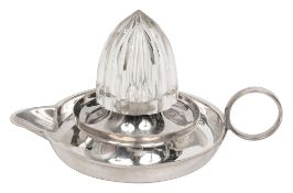 An Edwardian electroplated and crystal lemon squeezer