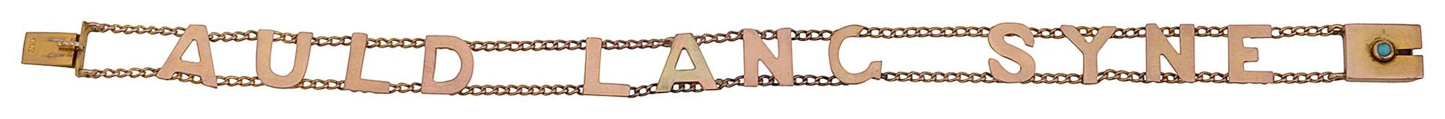 An Edwardian novelty 9ct gold ‘auld lang syne’ bracelet